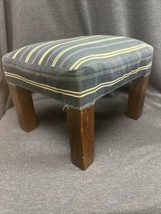 Antique Vintage Wood Upholstered Footed Footstool 12”x10” Wide 9” Tall - £17.90 GBP