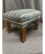 Antique Vintage Wood Upholstered Footed Footstool 12”x10” Wide 9” Tall - £17.58 GBP