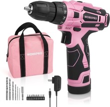 Workpro Pink Cordless Drill Driver Set, 12V Electric Screwdriver Driver Tool - $46.96