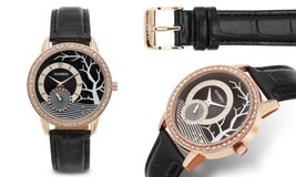 NEW Rousseau 14071 Women&#39;s Isole Rose Gold Case Black Dial Leather Watch crystal - £22.90 GBP