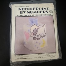 Needlepoint by Number Tissue Box Cover Kit Ala Mode Vtg Plastic Canvas Baby Lamb - £8.49 GBP