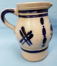 Pottery Stoneware Pitcher Creamer Artist Art Blue Tan Glazed 5.5&quot; Tall - £27.48 GBP