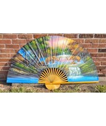 Huge 5ft Hand Painted Folding Fan Elephants &amp; Waterfall Thailand Wall Ar... - $1,873.73 MXN