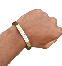 Sikh kara Stainless Steel Flat Smooth 4 Brass Lines Kada Singh Kaur Bangle N11 - £31.27 GBP