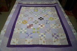 Lovely Purple &amp; Lavender Patch Work Hand Crafted  Quilt / Bedspread 74&quot; ... - £47.16 GBP