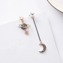 New Design Asymmetric Earrings For Women Trendy Bijoux Rhinestone Moon Star Plan - £8.60 GBP
