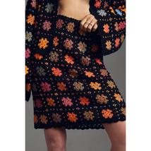 New Anthropologie Anna Sui Crochet Skirt $475 SMALL Black Motif  - £118.89 GBP
