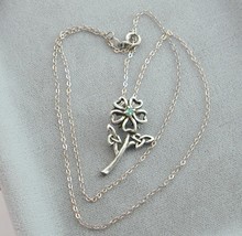 Franklin Mint FM83 Sterling Silver Emerald Celtic Knot Flower Necklace - $29.99