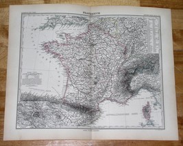 1882 ORIGINAL ANTIQUE MAP OF FRANCE / PARIS INSET MAP - $21.44