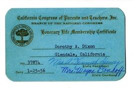 1956 California Congress Parent &amp; Teachers Honorary Life Membership Cert... - $24.72