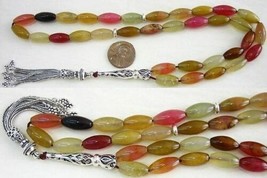 PRAYER BEADS TESBIH OVAL RAINBOW JADE &amp; STERLING SILVER - £105.27 GBP