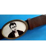 JAMES DEAN  Epoxy PHOTO Movies BELT BUCKLE &amp; Brown Bonded Leather Belt - $33.78 CAD