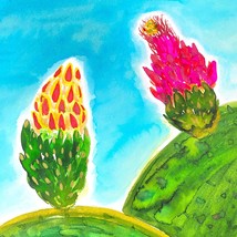 Fruition - Original Wall Art Handmade Watercolor Cactus Flower Painting 11”x14” - £78.30 GBP