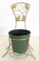 Plant Stand Chair Ornate Metal Wire Gold Leaves 10&quot; tall Holds 4&quot; Pot - £7.03 GBP