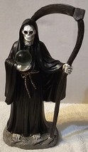 Grim Reaper Santa Muerte Globe Ball Scythe Fantasy Mythic Figurine Statue Black - £24.26 GBP