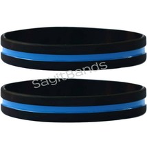 Two (2) Thin Blue Line Wristbands Debossed Color Filled Bracelets Choose Size - £7.09 GBP