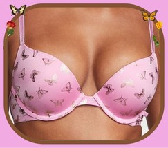 38D  So Pink GOLD Butterfly Extreme Lift Victorias Secret Plunge PushUp ... - £31.28 GBP