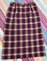 Vtg Miss Pendleton Midi Skirt Virgin Wool Burgundy Plaid USA Women’s Sz ... - $24.26