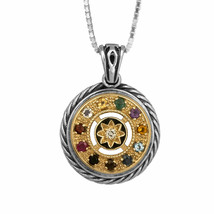 Round Kabbalah Pendant with Breastplate Stones Hoshen Silver 925 Gold 9K - $316.80