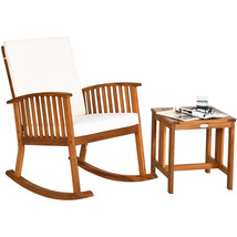 2PCS Acacia Wood Patio Rocking Chair Table Set Rocker Cushioned Coffee Table - £219.81 GBP