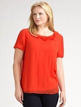 NWT ELIE TAHARI chiffon silk blouse top career PLUS SIZE $248 0X orange designer - £61.01 GBP