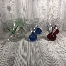 Ball Stem Martini Glasses~2 Blue, 2 Red &amp; 2 Clear/Green - Bubbles~Mint/New - £42.03 GBP