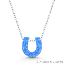 Initial Letter U Blue Lab-Created Opal 10mm Pendant 925 Sterling Silver Necklace - £19.28 GBP