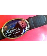 TRUMP  Epoxy Belt Buckle  - MAKE AMERICA GREAT AGAIN &amp; Black Bonded Leat... - $23.71