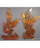 Wood Carvings Handmade Lathe Cut Outs Birds Houses &amp; Birdbath 11.5 x 7&quot; ... - £13.92 GBP