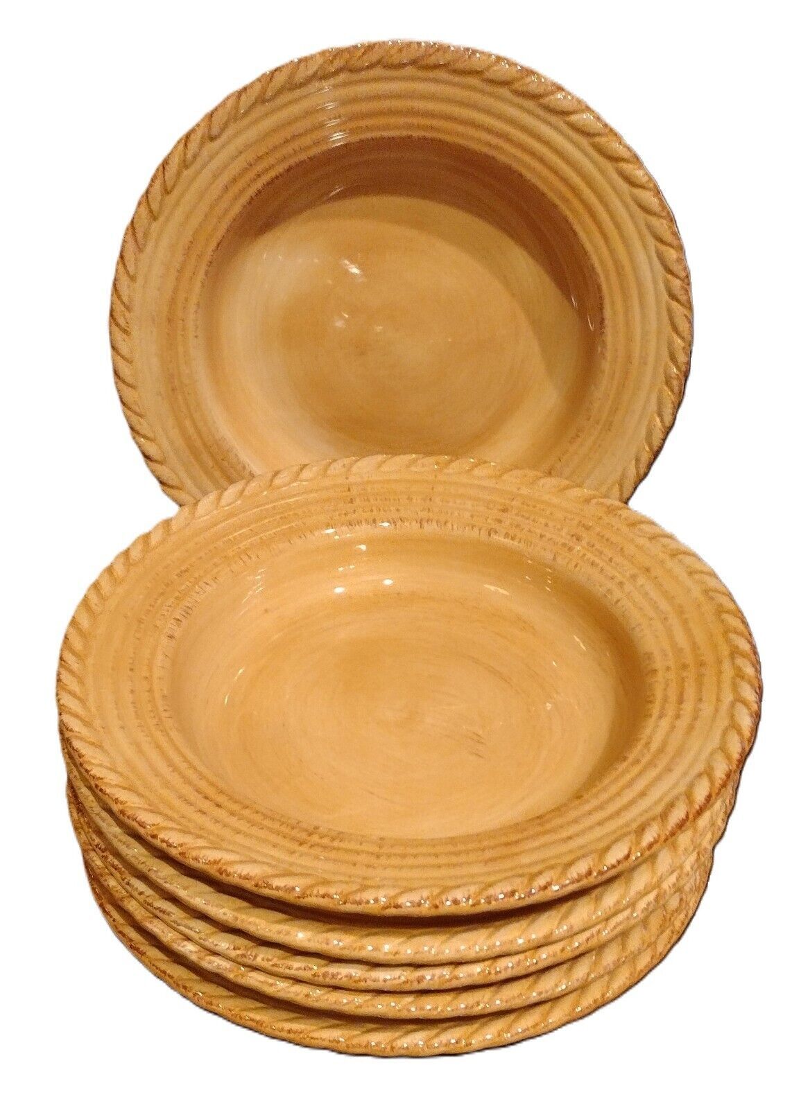 Primary image for Z Gallerie Lucca Rimmed Pasta/Salad Bowl Hand Painted Rope Rim 6pc (1 chip)