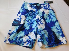 Maui and Sons Boy&#39;s Youth Boardshort Board shorts L 14-16 Blue  Floral NWT - $44.54
