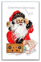 Christmas Santa Claus on Radio Headset with Name List Embossed DB Postcard R10 - £5.44 GBP