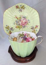 FOLEY Bone China Spring Green Floral Ribbed Tea Cup &amp; Saucer Set (3985) England - £19.18 GBP