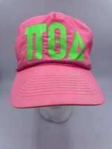 Vtg Pi Theta Delta Sorority Cap Hat Bright Neon Pink Rope Trucker Unisex - £10.66 GBP