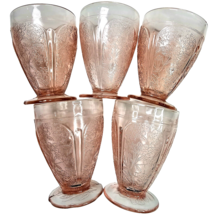 Jeanette Cherry Blossom Pink Depression Glass 8 Oz Footed Tumblers 4.5&quot; ... - £36.16 GBP