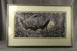 Vintage Framed Woodcut Art Moon Dance Proof Full Moon Raven Trees Re Dance - £323.98 GBP
