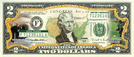 South Carolina State/Park Colorized Legal Tender Us $2 Bill w/Security Features - £11.17 GBP
