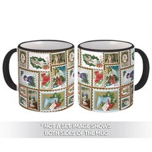 Vintage Christmas Cards : Gift Mug Advent Poinsettia Flower Retro Stamps Pattern - £12.56 GBP