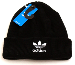 Adidas Black Trefoil Knit Cuff Beanie Youth Boy&#39;s 8-20 NWT - £27.21 GBP