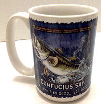 Large Mouth Bass Coffee Mug CONFUCIUS SAY HE WHO FISH GOOD  EAT GOOD Fis... - £20.80 GBP