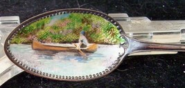  Enamel Spoon Sterling Silver Souvenir Canoe Antique Vintage Rare Lake Geneva Wi - £214.15 GBP
