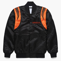 Vintage 80s NFL Bengals Baseball Bomber Letterman Varsity Jacket Black Satin - £83.91 GBP