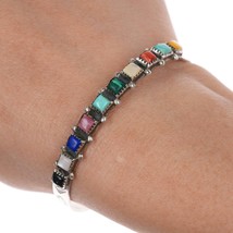 6 3/8&quot; Vintage AP Native American sterling multi-stone row cuff bracelet - $108.90