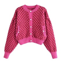 Xitimeao Women Retro Plaid Print O-neck  Cardigan Short Vintage Sweater And Shor - $90.03