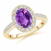 ANGARA Classic Oval Amethyst Halo Ring with Diamond Accents in 14K Gold - £1,381.36 GBP