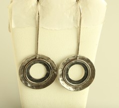 Vintage Sterling Silver Silpada Long Hook Hammered Disc Earrings - £47.47 GBP