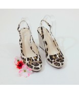 Via Spiga Animal Print Ivory Embossed Wicker Wedge Sandals 8M - $29.69