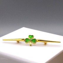 Vintage Shamrock Lapel Pin, Long Gold Tone Lapel Pin acts as Collar Stay - £28.55 GBP