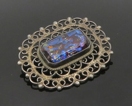Jose Luis Flores Mexico 925 Silver - Vintage Dichroic Glass Brooch Pin - BP7123 - £45.34 GBP