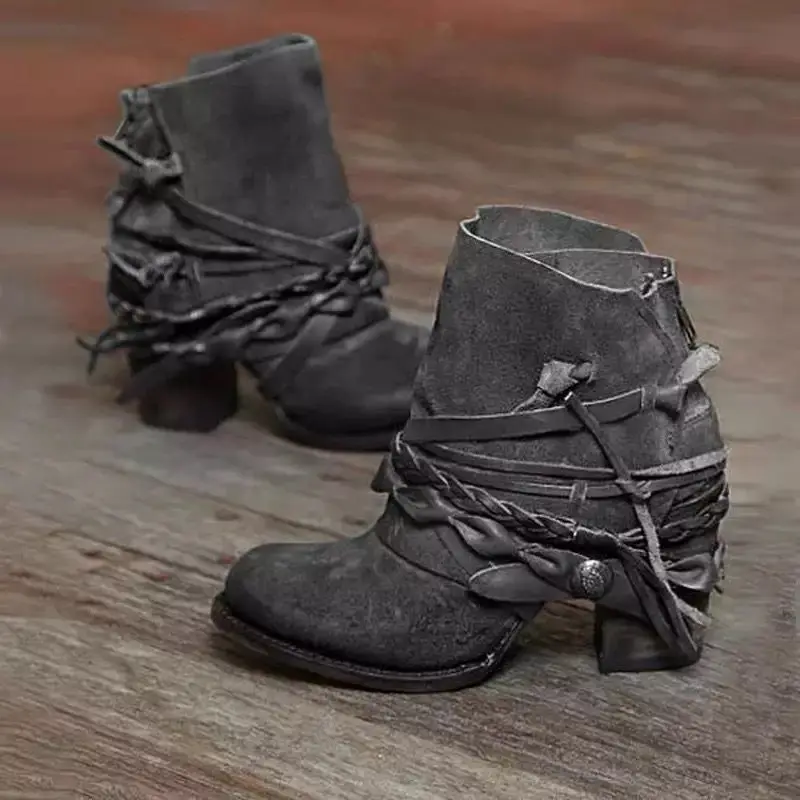 Wholesale Fashion Boots Waterproof Retro Leather Lace Up Chunky Heel Ankle Boots - $51.59